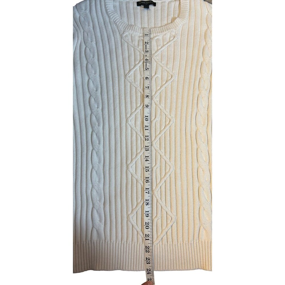 Banana Republic Cable Crew Pullover Cream womens Size L - Picture 8 of 9